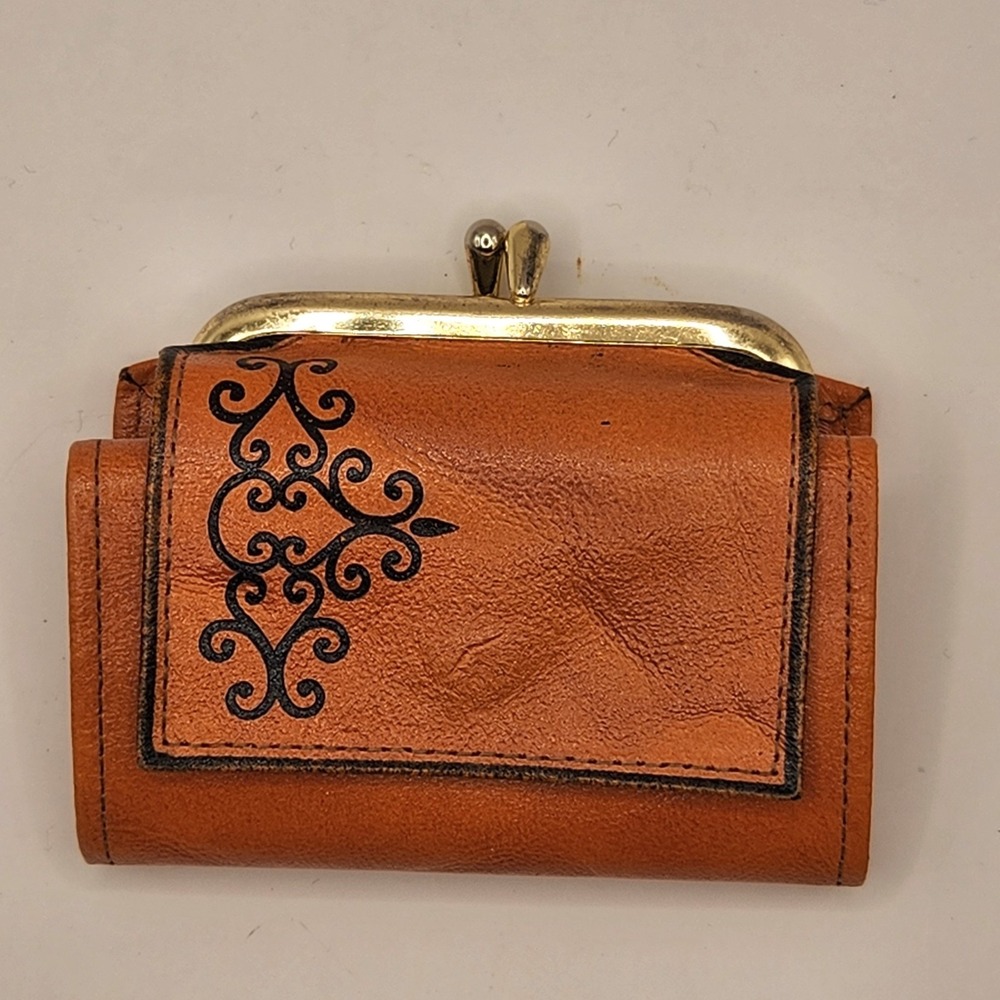 Vintage Princess Gardner Tan Cowhide Splits Trifold Wallet Kiss Lock Western